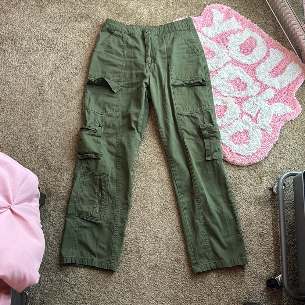 Army Green Cargo Pants w/ Zippers